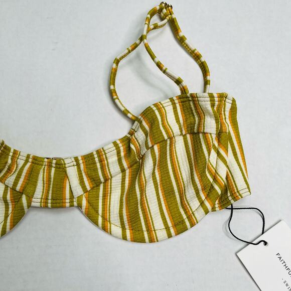 Faithfull the Brand Farrah Bikini Top Temara Multi Green Stripe 6/Medium NWT - Picture 5 of 9